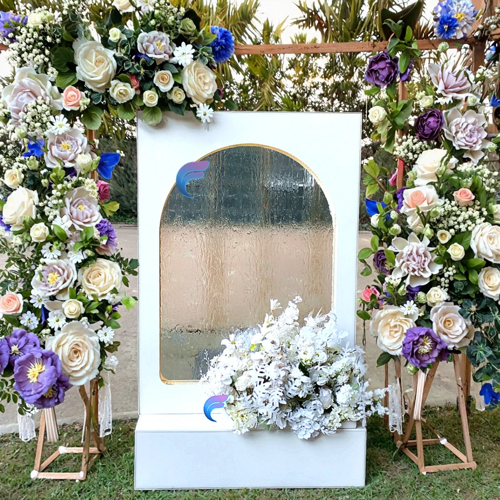 맞춤형 LED 조명 실내 웨딩 바닥 분수 폭포 스테인리스 스틸 유리 웨딩 장식 스크린 및 룸 디바이더