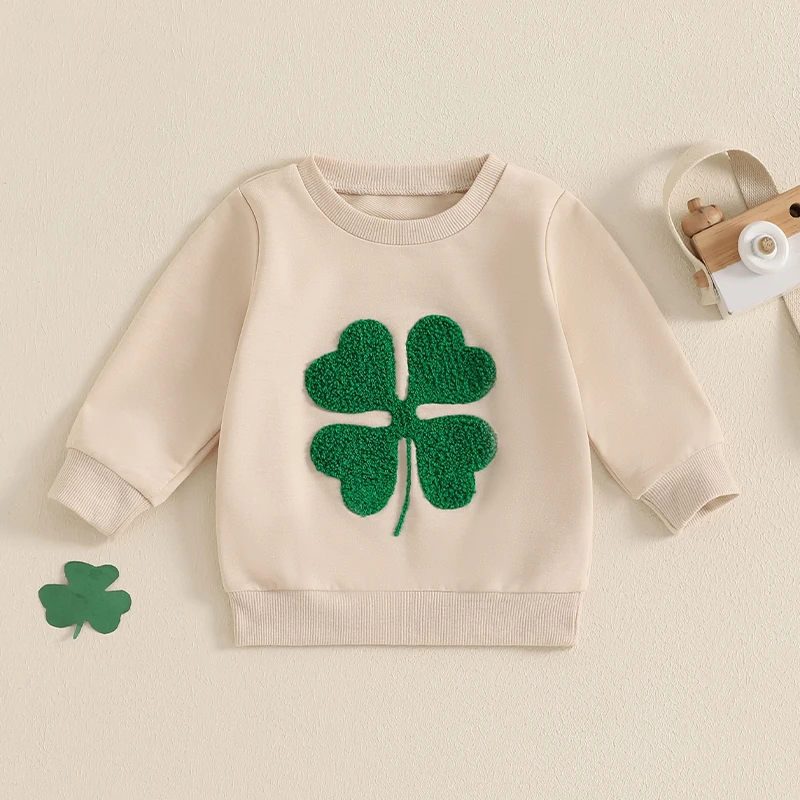 -10-10 Lioraitiin 3M-3Y Toddler Baby Girl Boy Irish Day Romper Casual Clover Embroidery Long Sleeve Jumpsuit Cute Clothes