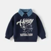 Spring New Children Clothes Korean Style Boys Fake Two Piece Sweatshirt Detachable Collar Cartoon Printed Long Sleeve Top