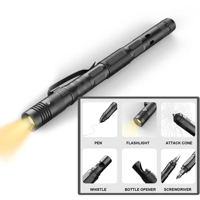 Military Tactical Pen EDC Pen with LED Flashlight Self Defense Glass Breaker Survival Pen Multifunctional Tool Emergency Whistle 2