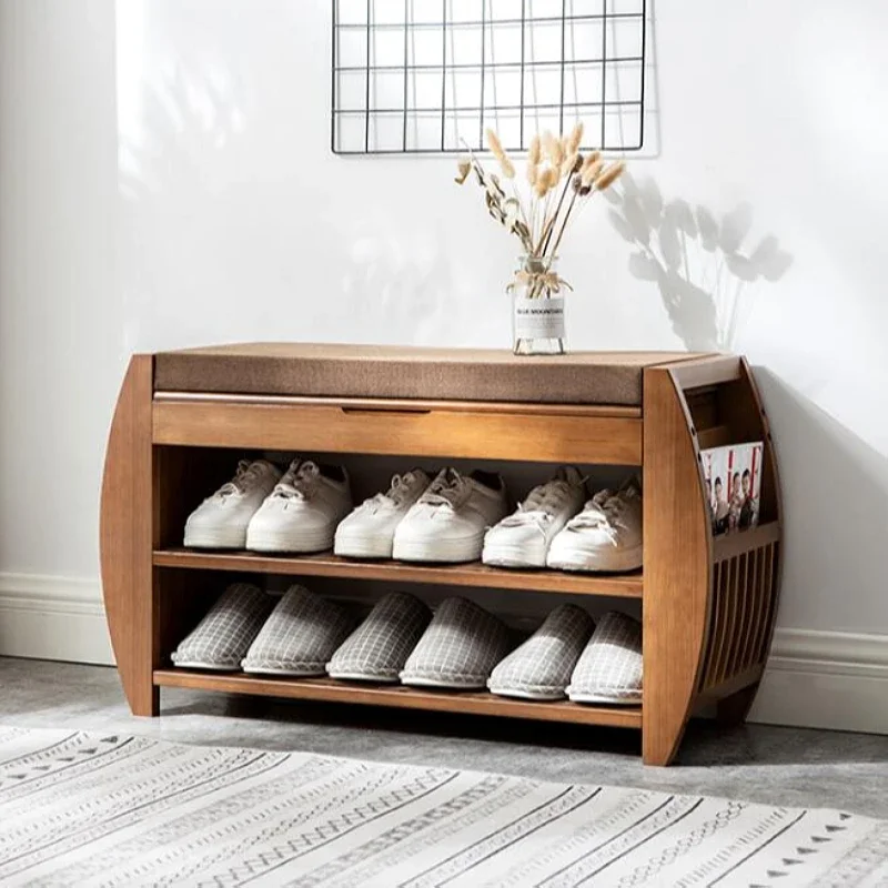 Bamboo Shoe Bench Rack W Removable Cushion Hidden Storage Compartment Side Drawer Entryway Shoe Storage Organizer GFR