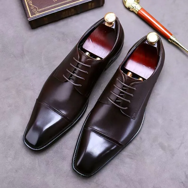 Men's classic Oxford Leather shoes Square toe leather shoes men's business dress D439
