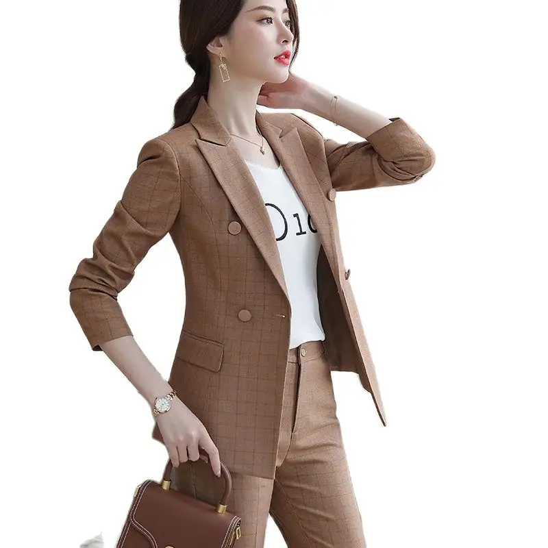 

Lenshin High Quality 2 Piece Set Plaid Formal Pant Suit Blazer Office Lady Designs Women Soft Jacket and Ankle-Length Pant