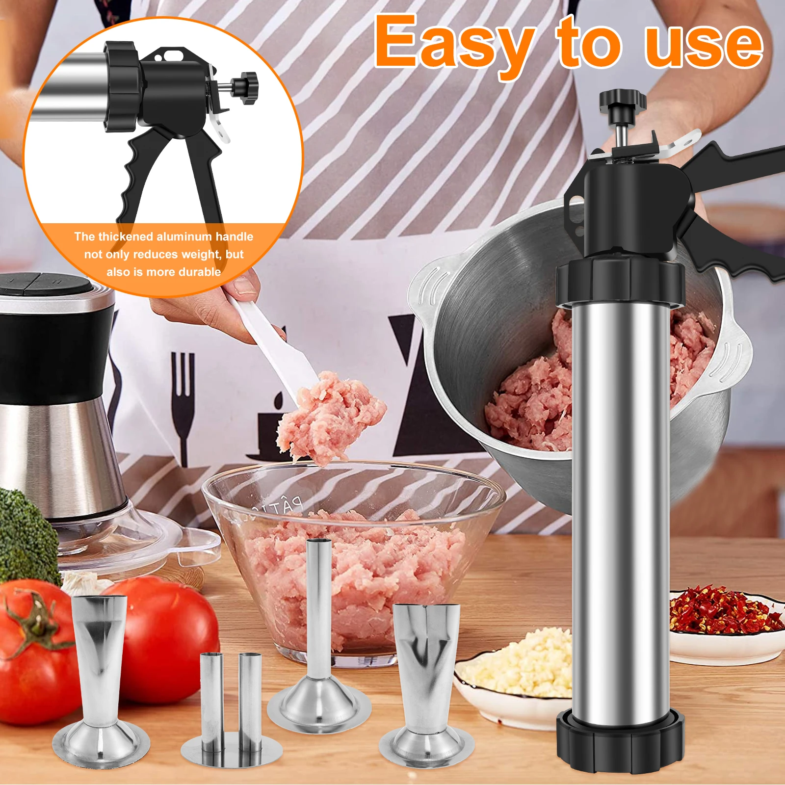Sausage Stuffer Machine Stainless Steel Meat Stuffer Sausage Filling Manual Maker Tool Kit Kitchen Gadgets