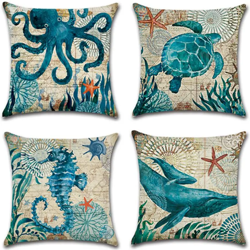 

Sea Creature Sea Turtle Seahorse Whale Octopus Cushion Hold Pillowcase