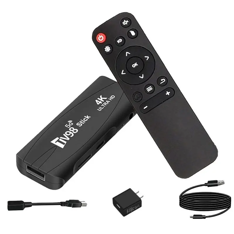 T28C TV98 TV 스틱 1G+8G 안드로이드12.1 2.4G 5G 와이파이 안드로이드 스마트 TV 박스 4K 60Fps 셋톱박스(미국 플러그)