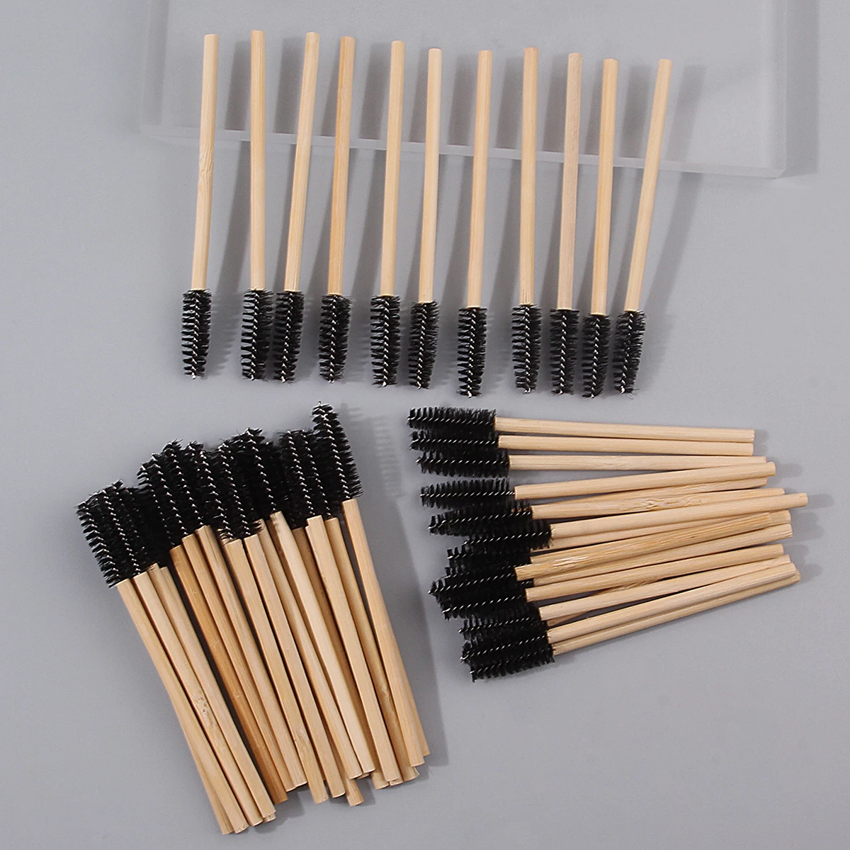 50PCS 대나무 손잡이 마스카라 브러쉬, 나선형 마스카라 브러쉬, 눈썹 컬링 브러쉬, 접목 및 이식 가짜 마스카라