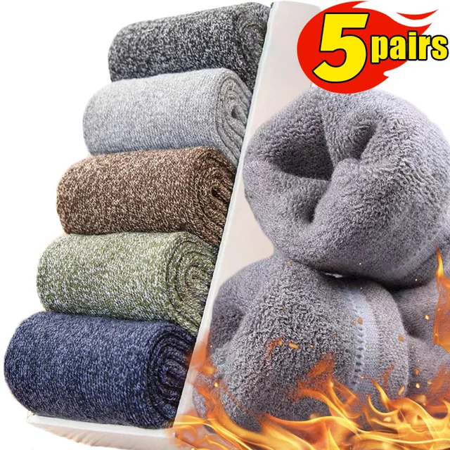 5Pairs Super Thick Winter Woolen Merino Socks for Men: Warmth and Comfort for Cold Days