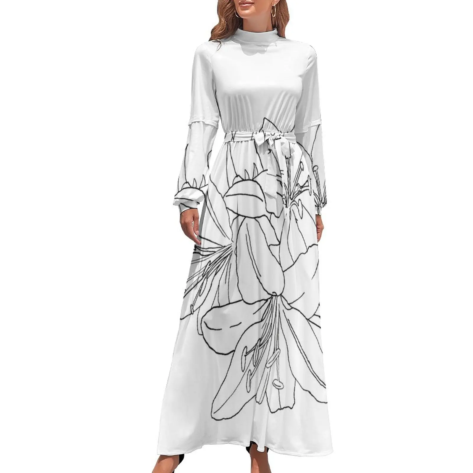 thumbnail image 1 of Línea de arte con tinta de lirios Vestido largo Vestidos de novia Vestido sexy para mujer Ropa de mujer Vestidos de verano para mujer, 1 of 5