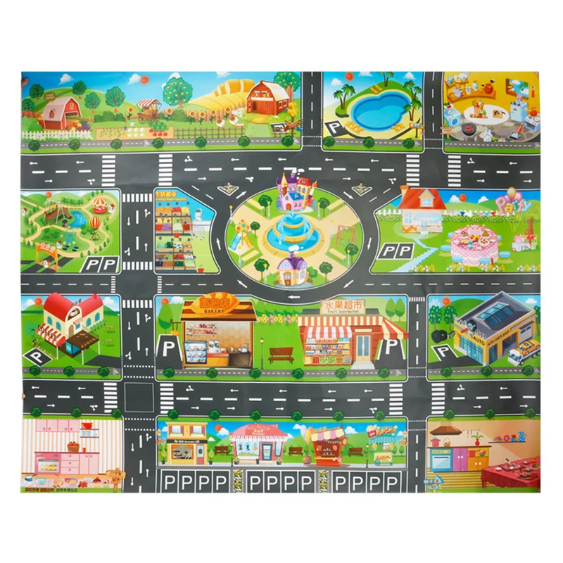 

Hot130*100cm Kids City Map Toys Car Parking Road Map Alloy Toy Model Car Climbing Mats English Version New For Kids Play Gamemap