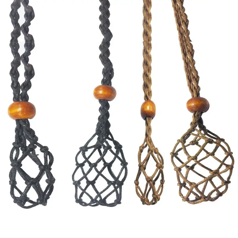 Adjustable Braided Necklace Cord DIY Wax Rope Empty Stone Holder Natural Quartz Crystal Raw Jewelry Making Net Bag Pendant 1pc