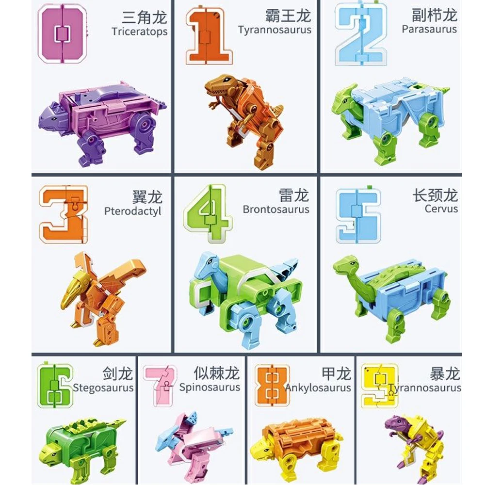 Number Dinosaur Robot Toys, Digit Bots Transformation Math Robot Toys for Kids Education images - 6