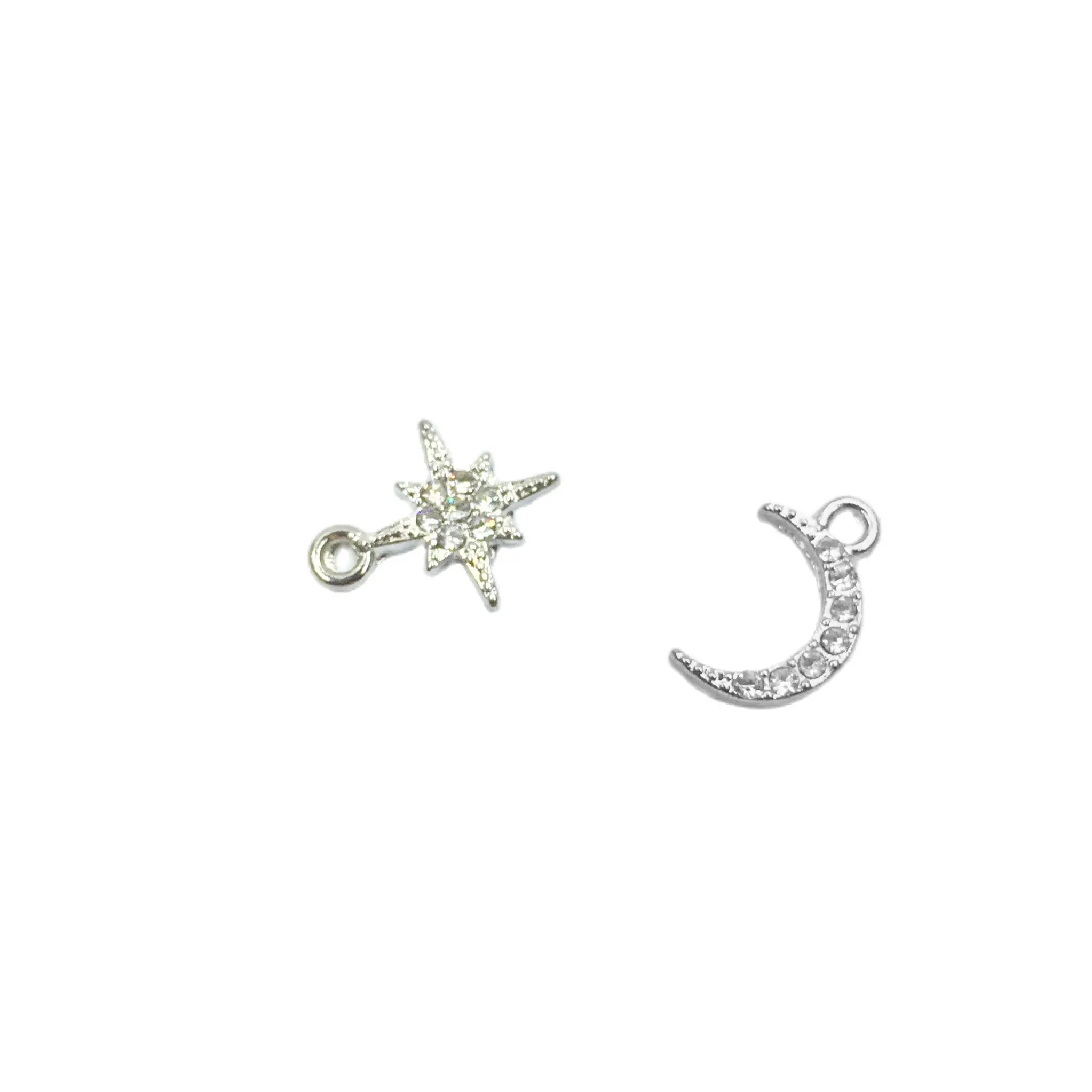Eruifa 라인석 스타 골드 실버 도금 아연 합금 참 펜던트, DIY 목걸이 팔찌 귀걸이, 2 가지 색상, 10mm, 10 개