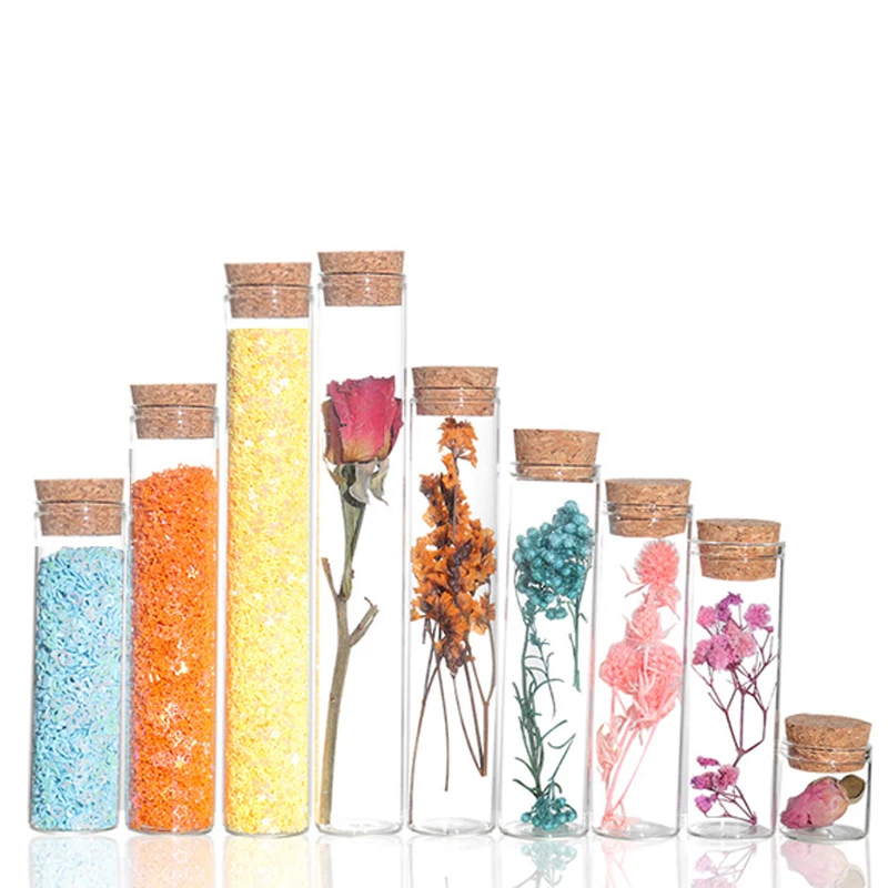 30PCS 10ml-100ml Mini Clear Straight Mouth Glass Bottles Wishing Vial & Cork Test Tube Bottle For DIY Wedding Dried Candy Flower