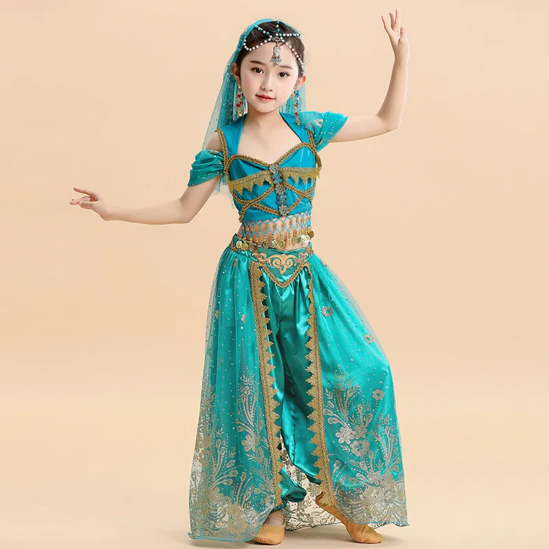 

Festival Arabian Princess Costumes Indian Dance Embroider Bollywood Belly Costume Party Cosplay Jasmine Kid Girl Fancy Outfit