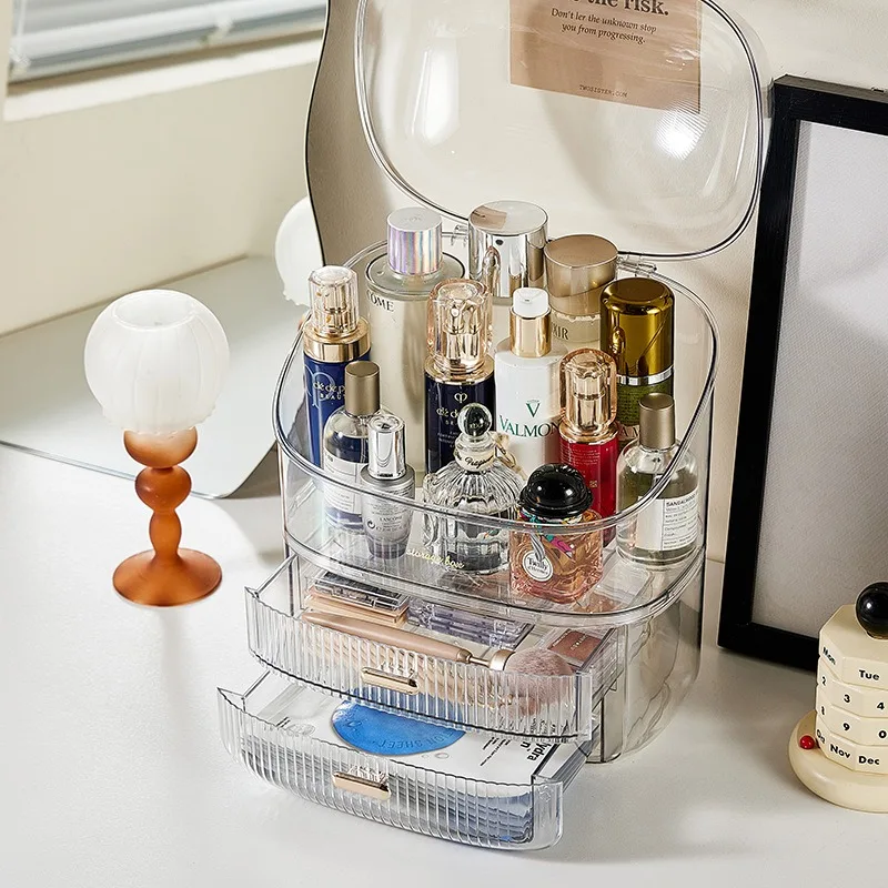 Transparent Desk Makeup Organizer Box, Large Capacity Cosmetic Jewelry Storage Drawer Bathroom Dressing Table Sundries Container 5