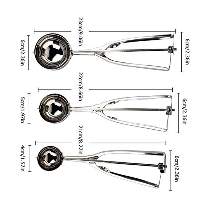 Ice Cream Scoop Ice Cream Spoon 3 Size Stainless Steel Spring Handle Mash Potato Watermelon Ball Scoop Home Kitchen Accessories