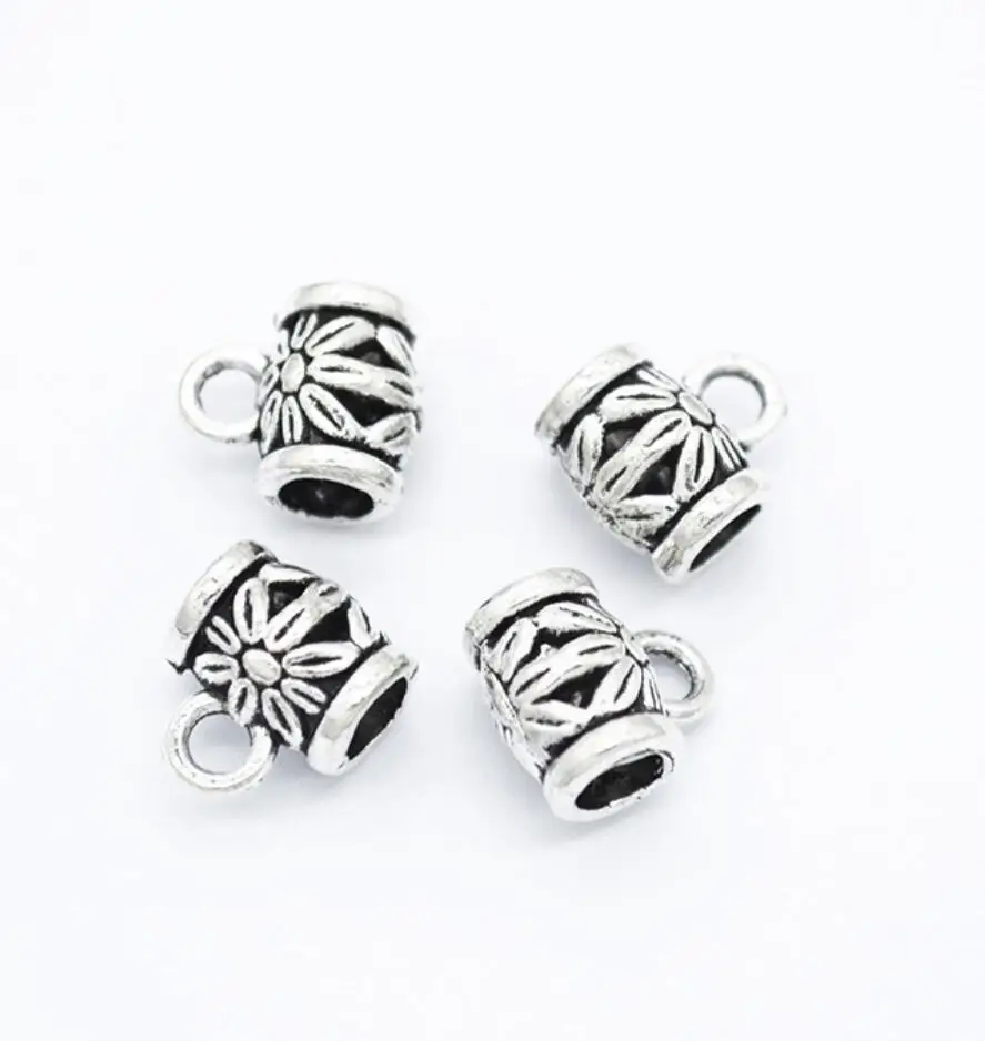 150pcs 10*9*6mm Bail Beads For Jewelry Making DIY Antique Silver Color Flower Beads Bails Charms F0192