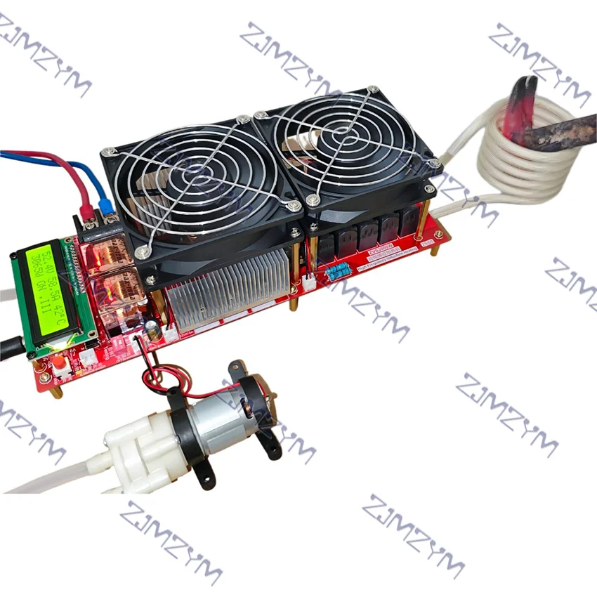 3000W 55A ZVS High Frequency Induction Heater Module Flyback Driver Heater Good Heat Dissipation + Coil +pump +Power Adapter