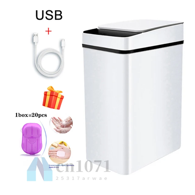 Trash Can Automatic Electronic Trash Can White Touchless Narrow Smart