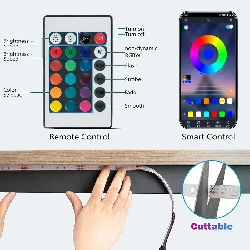 1-30m Smart RGB LED Strip Lights Tape Ribbon USB Bluetooth SMD5050 Music Sync Color Changing Remote App Control game Room Party