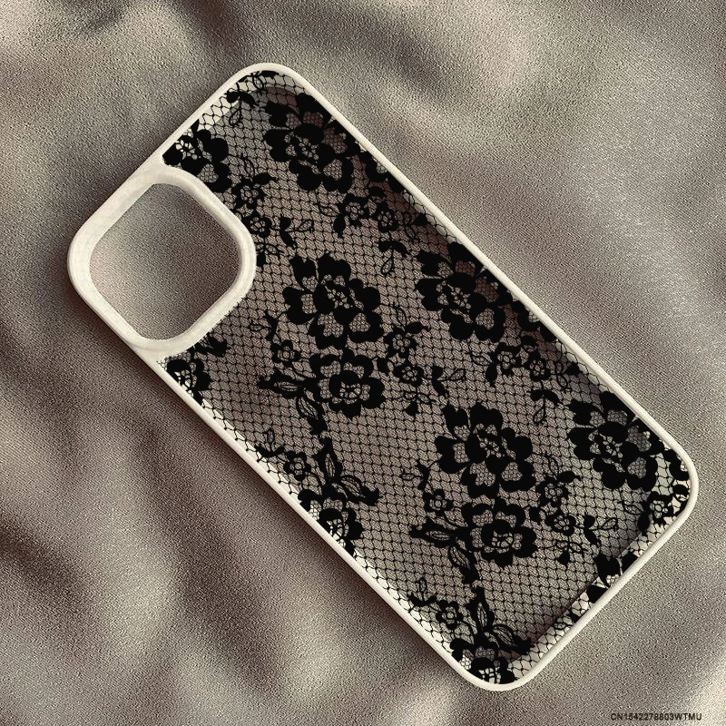 รูปสินค้า เคสโทรศัพท์ลายดอกไม้ลูกไม้สีขาว หรูหรา ใส ทนทาน