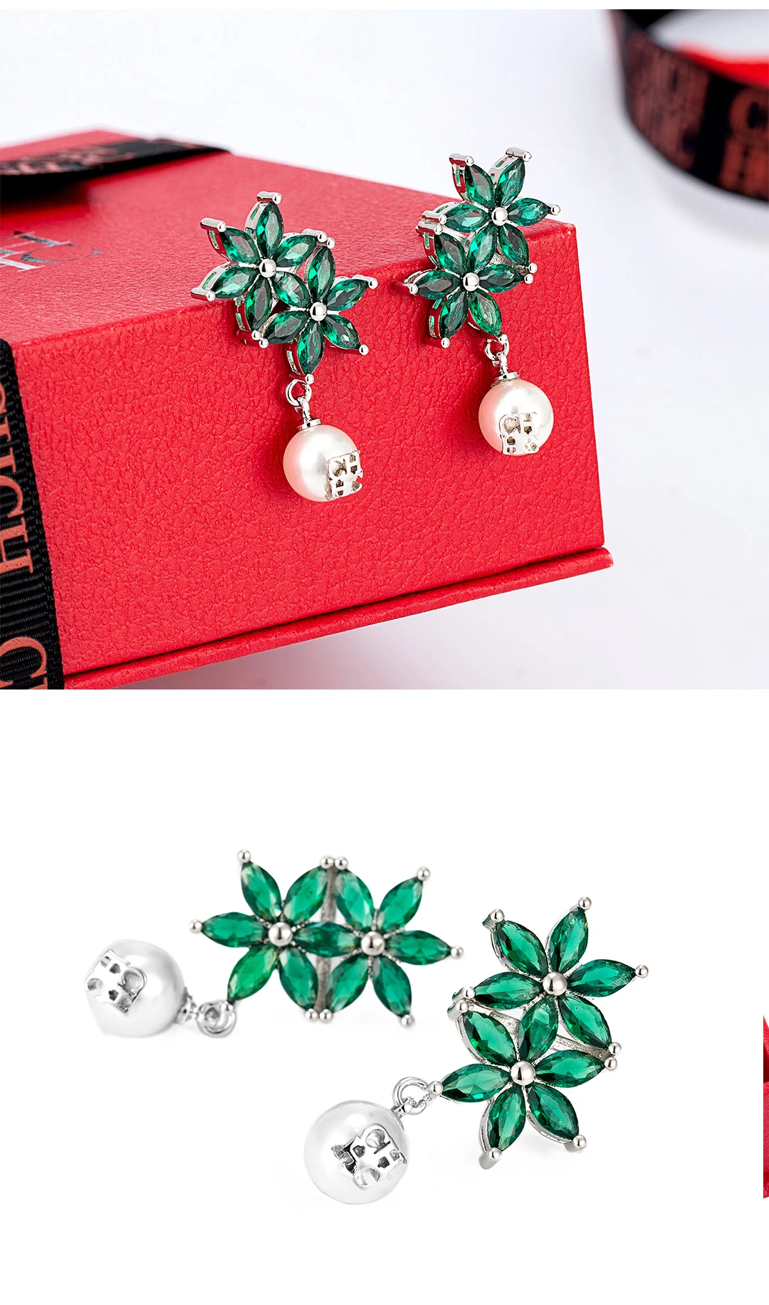 CH Blumen-Perlen Cosplay-Accessoires Kristallblütenblätter mit CH-Buchstaben-Logo Romantische Hängeohrringe für Frauen Horror-Kostüm-Requisiten – Detail 11