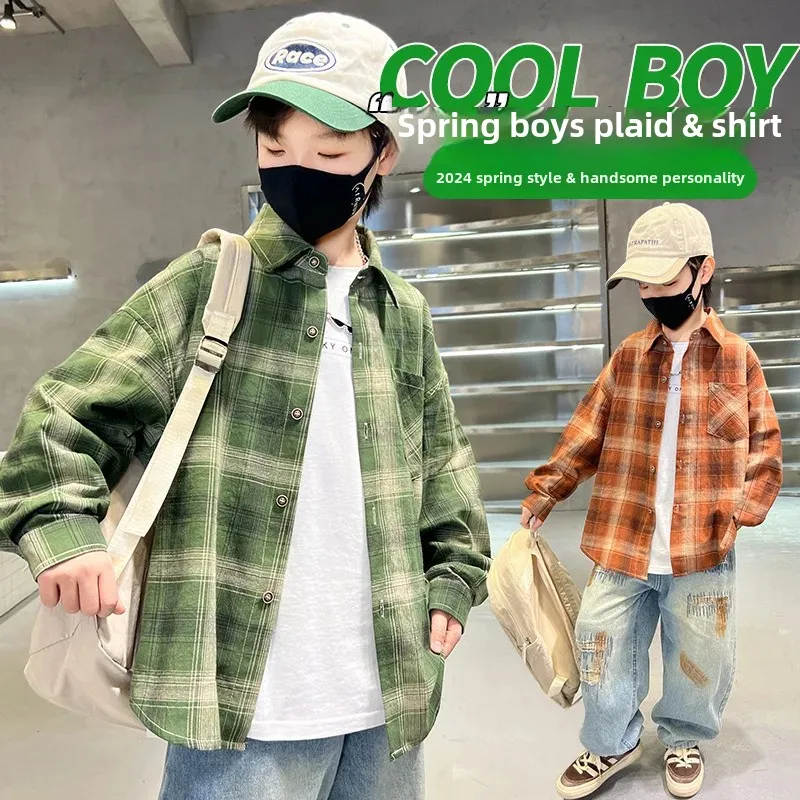 Boys Spring Autumn Shirt Jacket Outerwear Trendy Children's Clothing Big Kids Fashionable Top Quality Material AE Stock