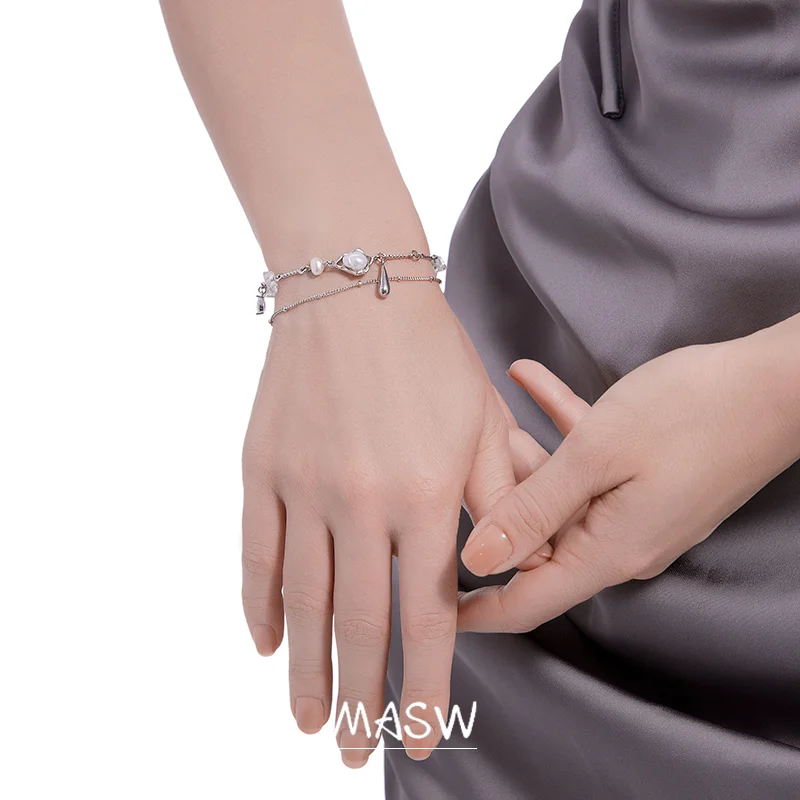 Fashion bracelet Fashion jewelry Pearl bracelet MASW Original Design Gometric Pearl Glass Charm Bracelet Trend New Luxury Jewelry For Women Female Party Wedding Gift
