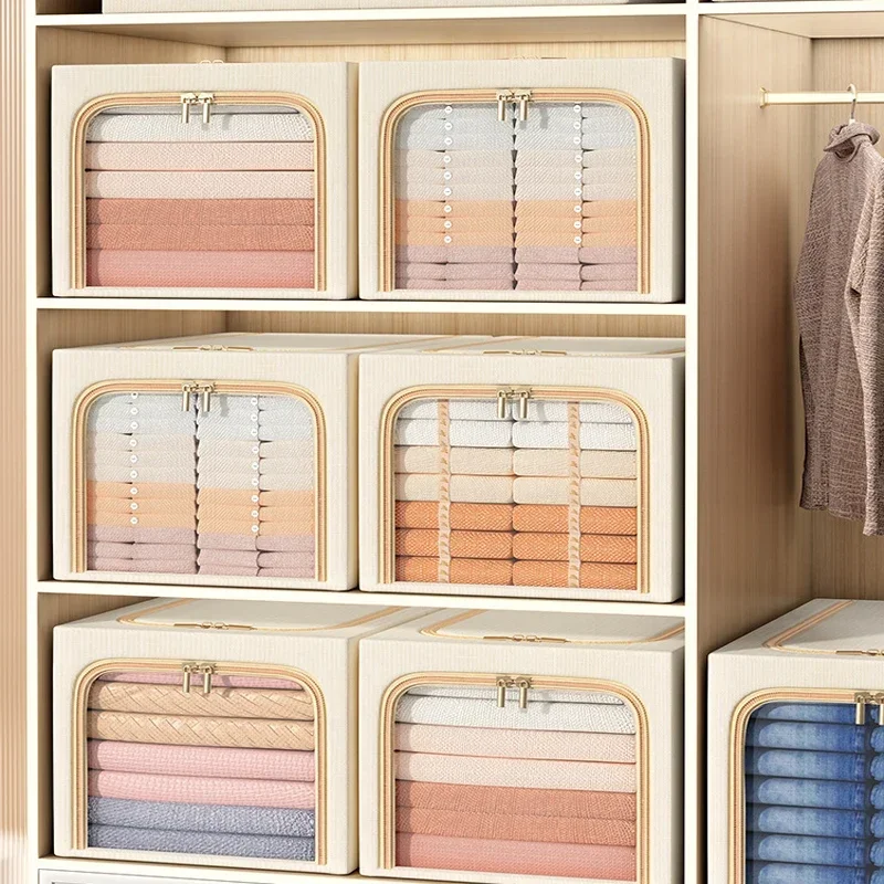 

Linen Box Jumpers Clothes Basket Foldable Clothing Dormitory Home Cotton Organiser Moving Visible Quilts Cloth Storage
