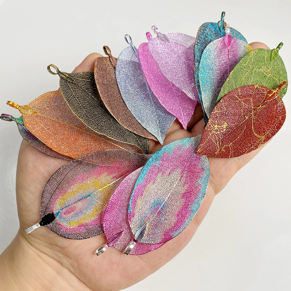 Elegant Mixed Gold Electroplated Leaf Pendant Set - 5-Piece Natural Charm Collection