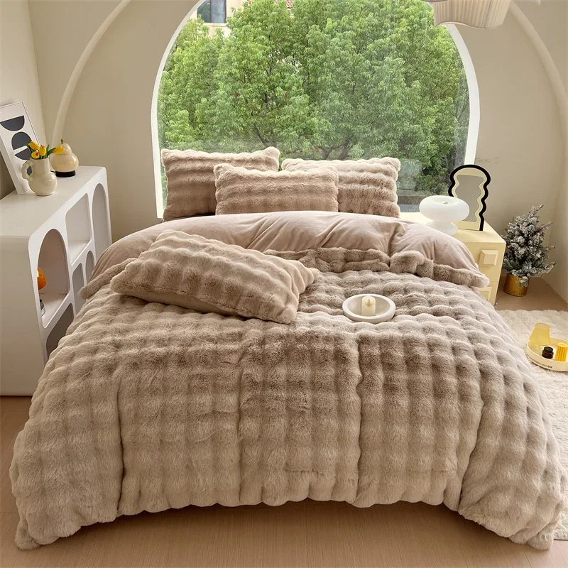FauxfurBedlinensupersoftbedcoverfullsetBubbleFleeceDuvet