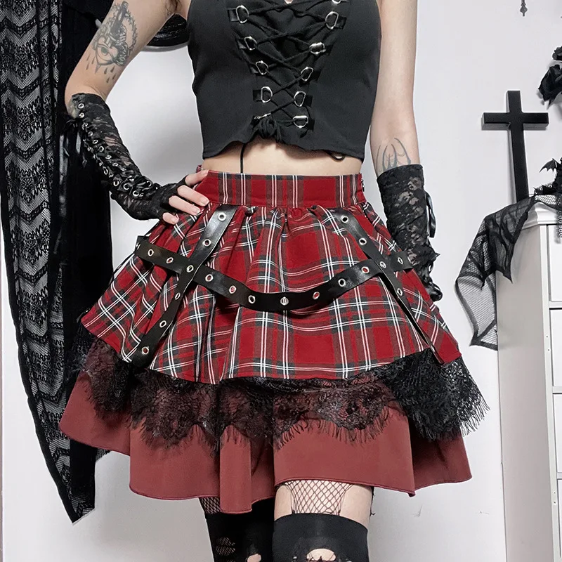 Y2k Lolita Cake Mini Skirts Gothic Harajuku Girls Plaid Pleated