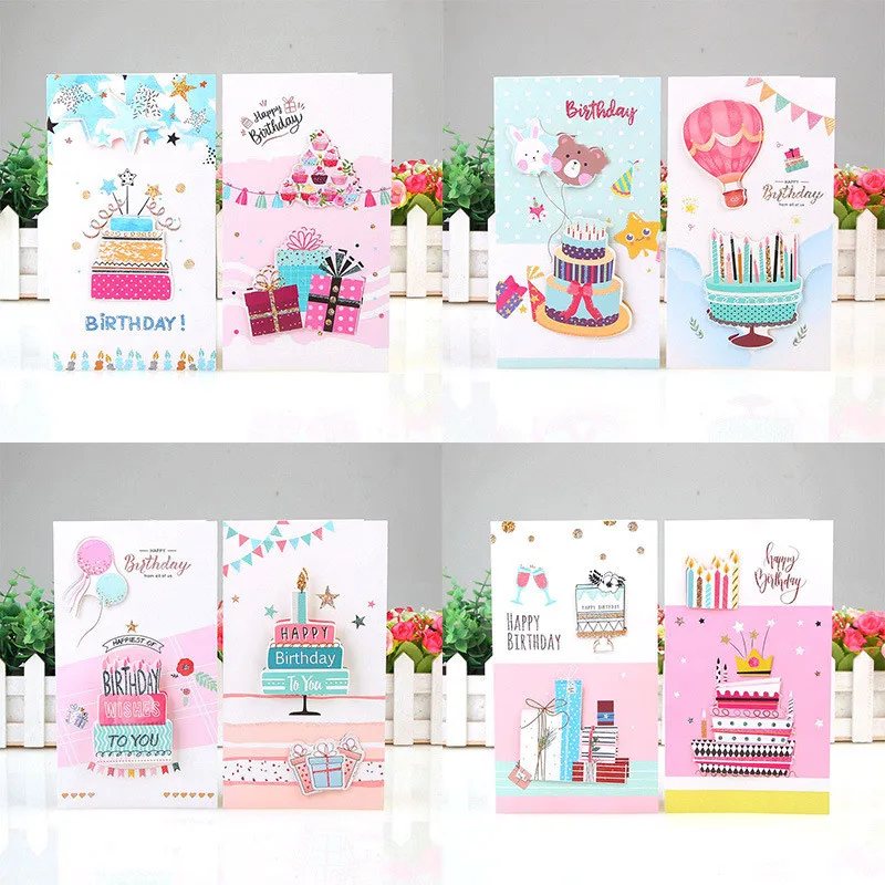 Happy Birthday Greeting Cards with Envelopes for Kids Blank 3D Glitter Cute Paper Gift Cards 8Pcs Set