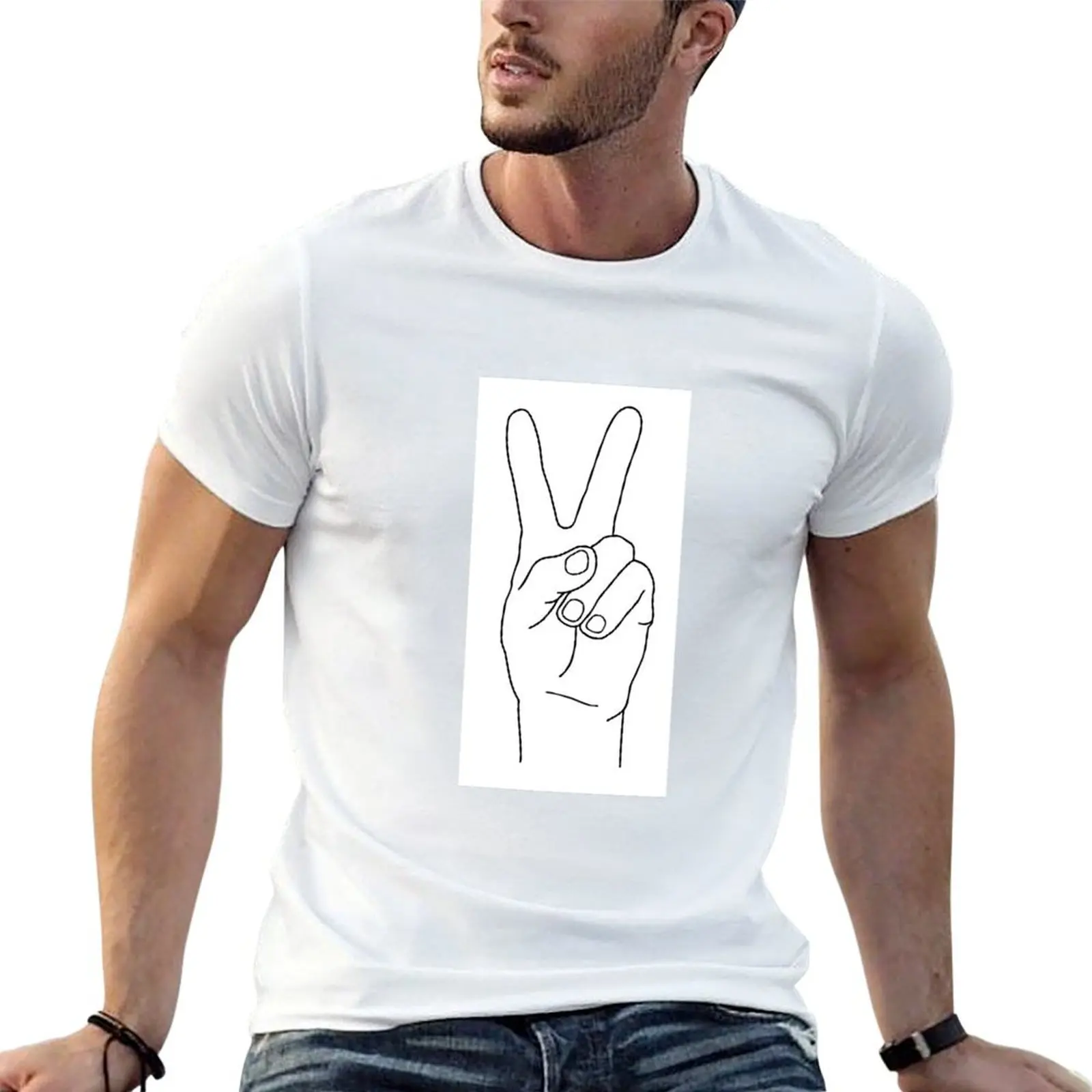 

Simple Peace Sign Hand Line Design T-shirt oversized customs mens white t shirts