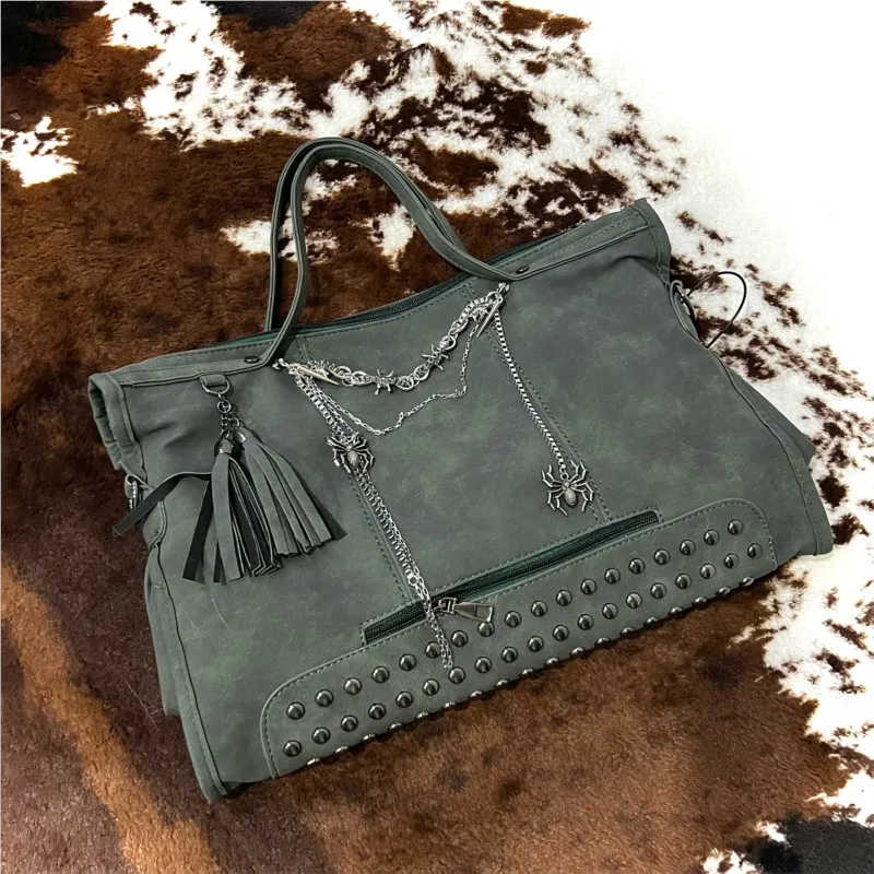 JIAERDI Punk Rivet Grey Crossbody Bag Women Subculture Chain Large Capacity Tote Bag Handbag Ladies Retro Y2k Bags Сумка Женская