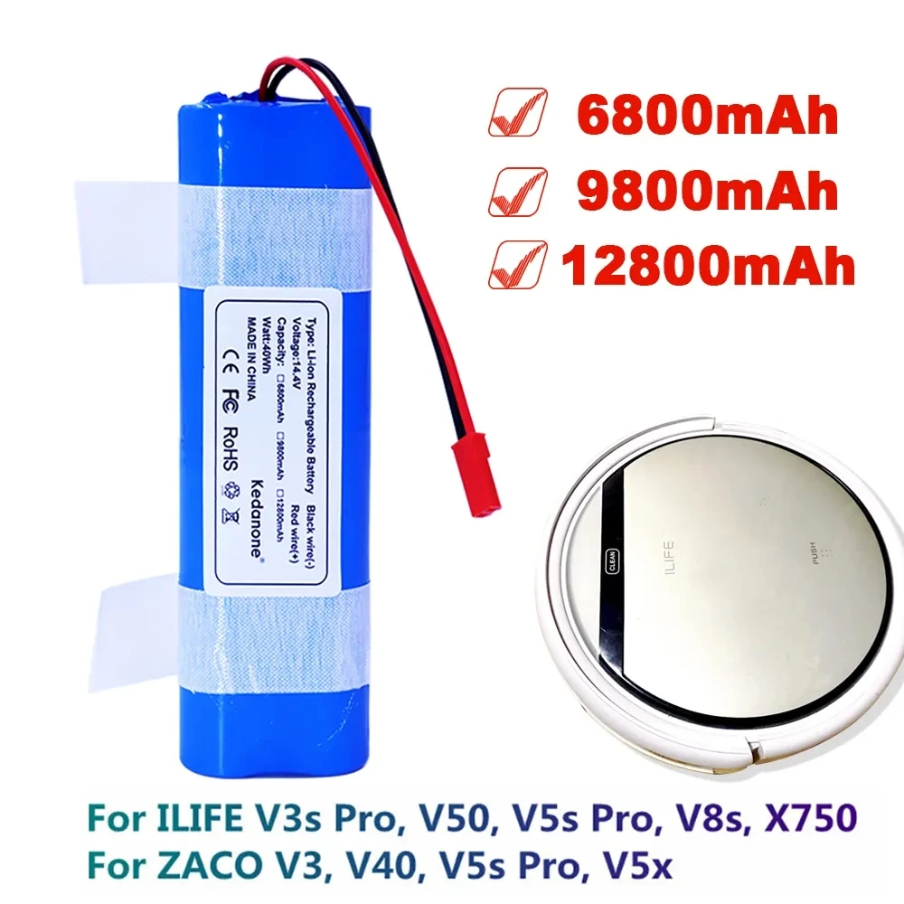 

14.8V 6800mAh 12800mAh Lithium Battery for ilife V5 V5s V50 V3 plus v3s pro Robot Vacuum Cleaner ilife v5s pro14.4v battery