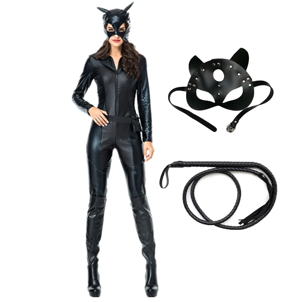 

Hot Sexy Cat Women Costume Whip Cat Mask Suit for Halloween Party Cosplay Sexy Jumpsuit Woman Slave Stage Performance Outfits