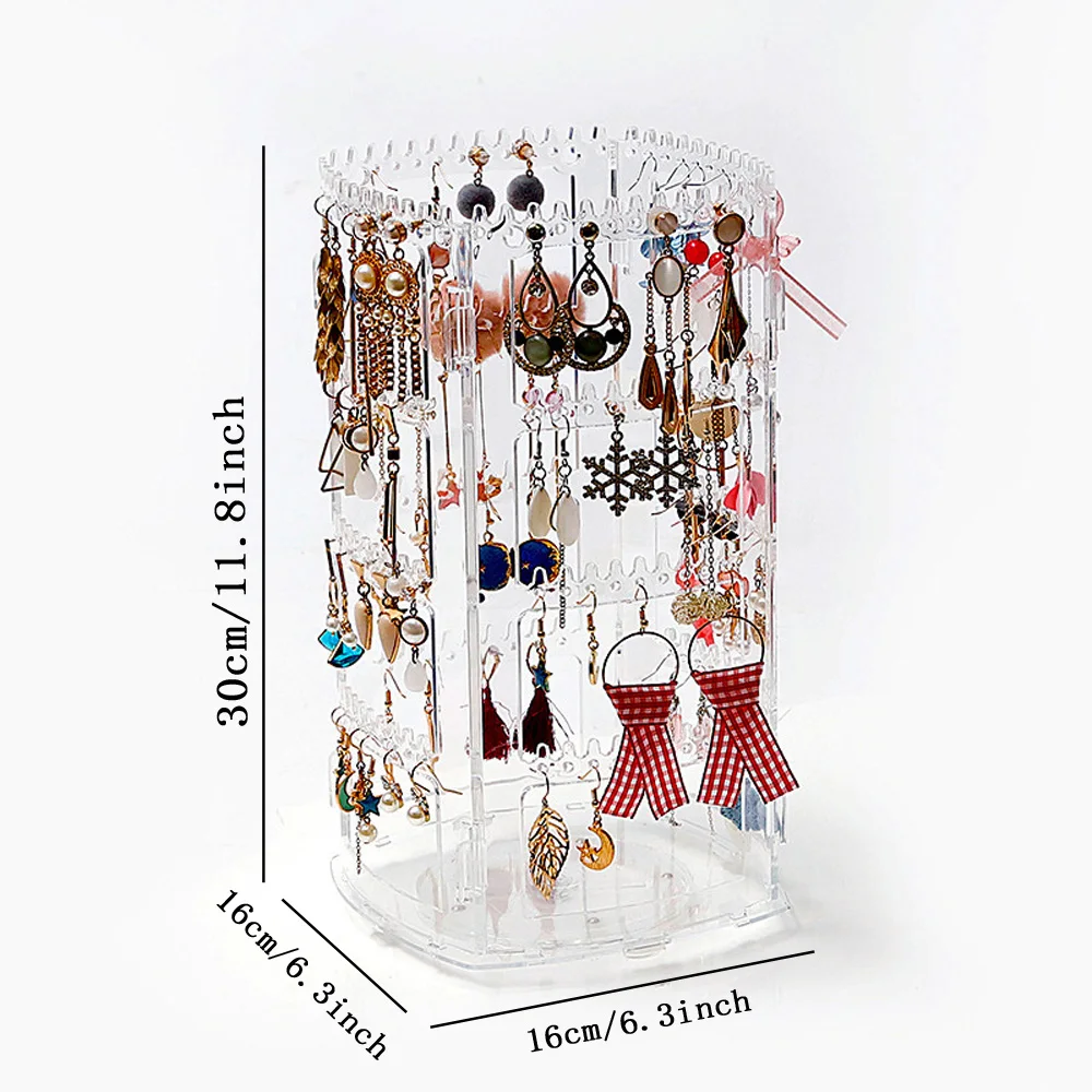 360 Degree Rotating Jewelry Storage Box Earring Display Stand Plastic Earring Organizer Holder Showcase Jewelry Makeup Case