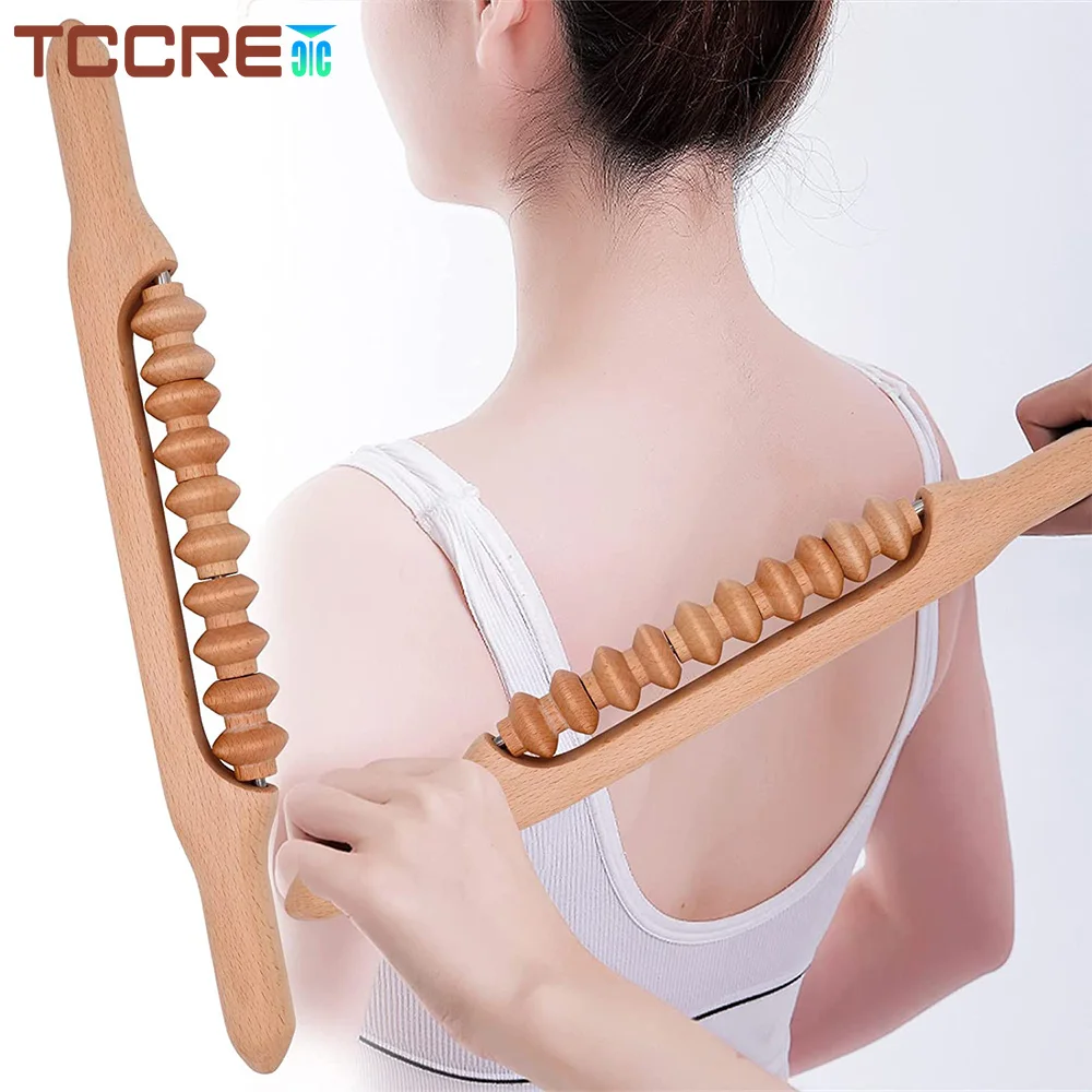 Wood Massage Roller Stick Wooden Therapy Tool Anti Cellulite Trigger