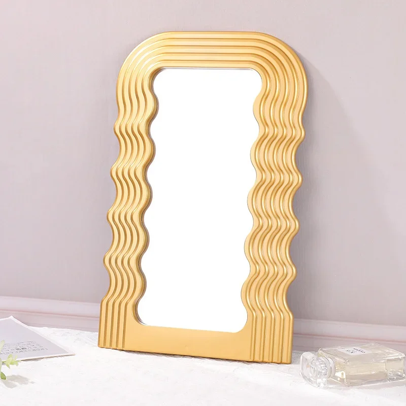 

Makeup Desktop House Decorative Mirrors LED Light Wave Cute Small Mirrors Frame Girl Frame Elegant Specchio Home Decorations