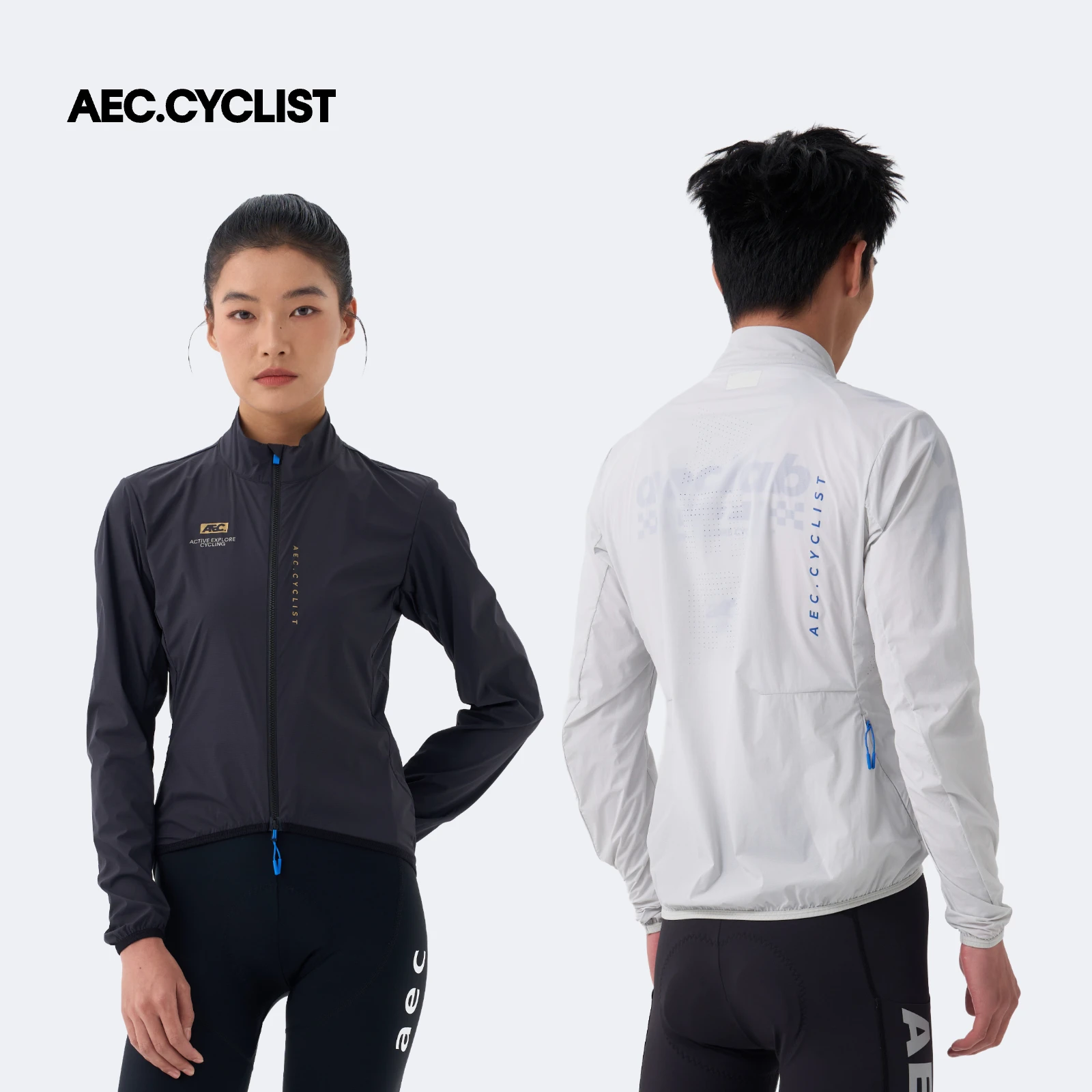AEC.CYCLIST 남성용 긴 소매 사이클링 재킷 경량 여성용 자전거 코트 아웃웨어 자전거 탑 YKK 지퍼 블랙 그레이