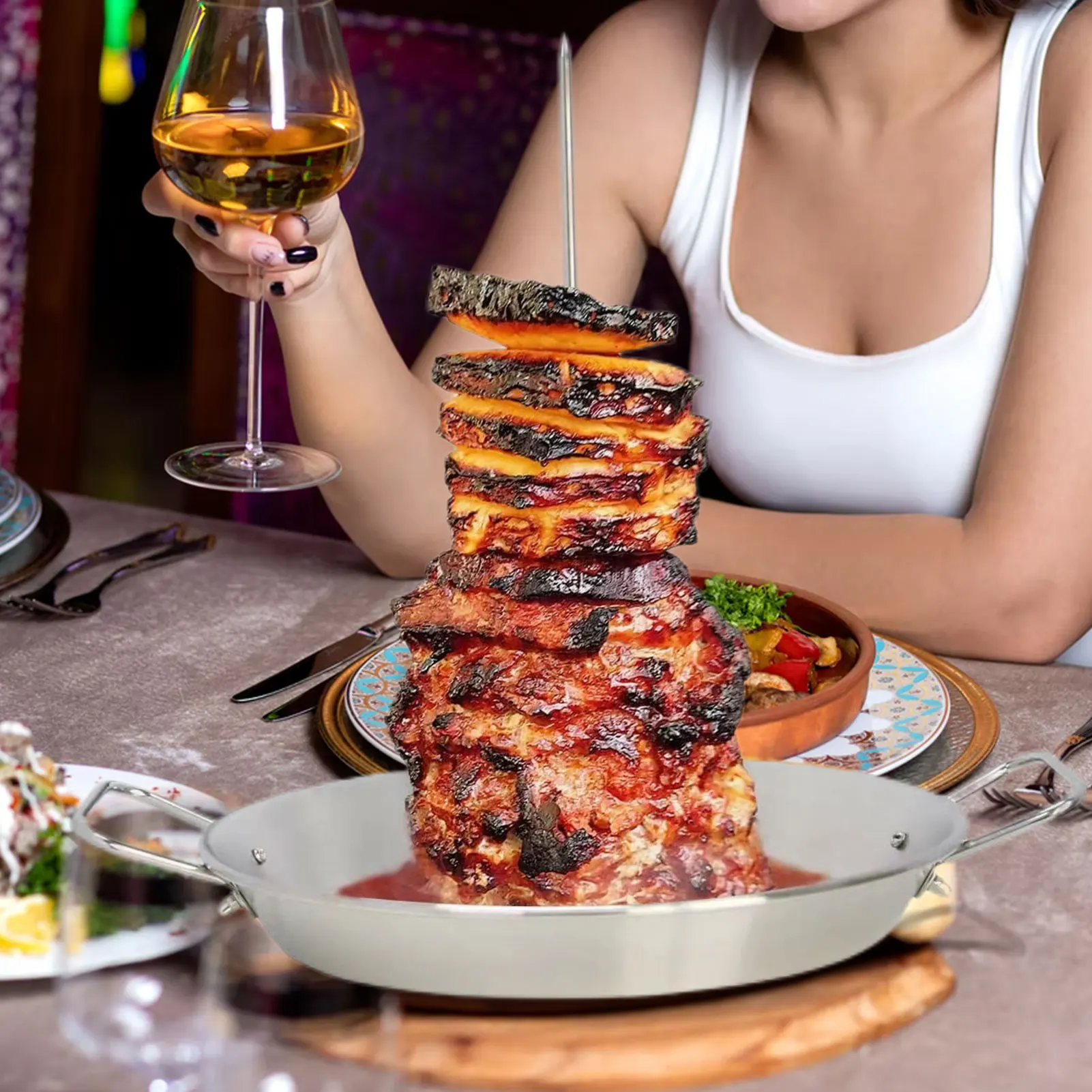 BBQ Vertical Skewer Stand Stainless Steel Grilling Stand Rack-Removable Brazilian Barbecue Skewer Stainless Steel Meat