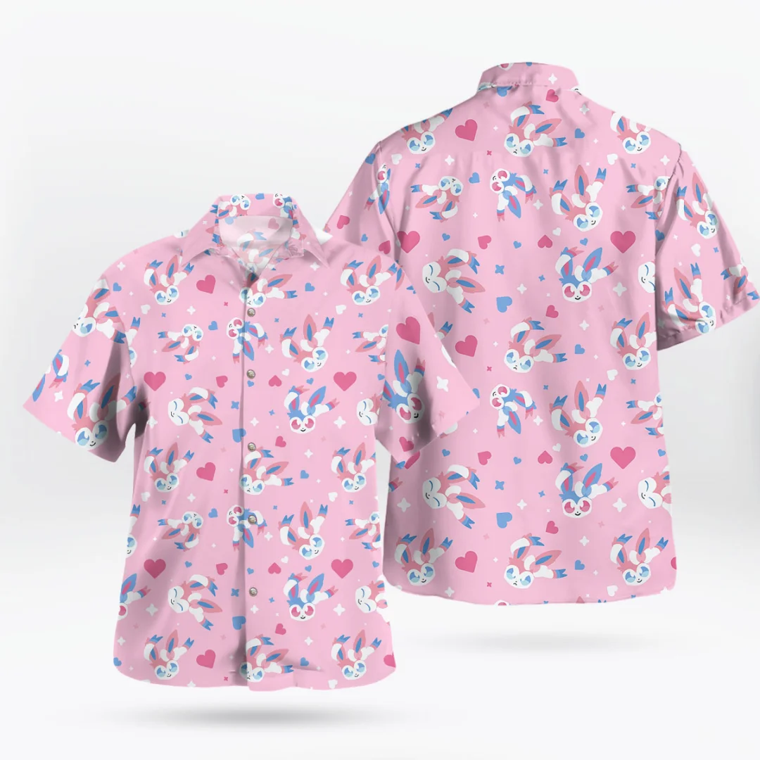 Hawaiihemd mit Sylveon-Muster – Sweet Pink Tropical Vibes Summer Leisure Dry Quickly Herren-T-Shirt Kinderbekleidung T-Shirt Y2k Damen