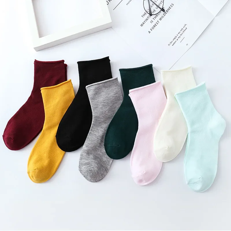 

4 Pairs 8-color Socks Candy Colorrolled Edge New Women's Socks,solidColor Medium Tube Sockscolor Low Cutpersonalized Stockings