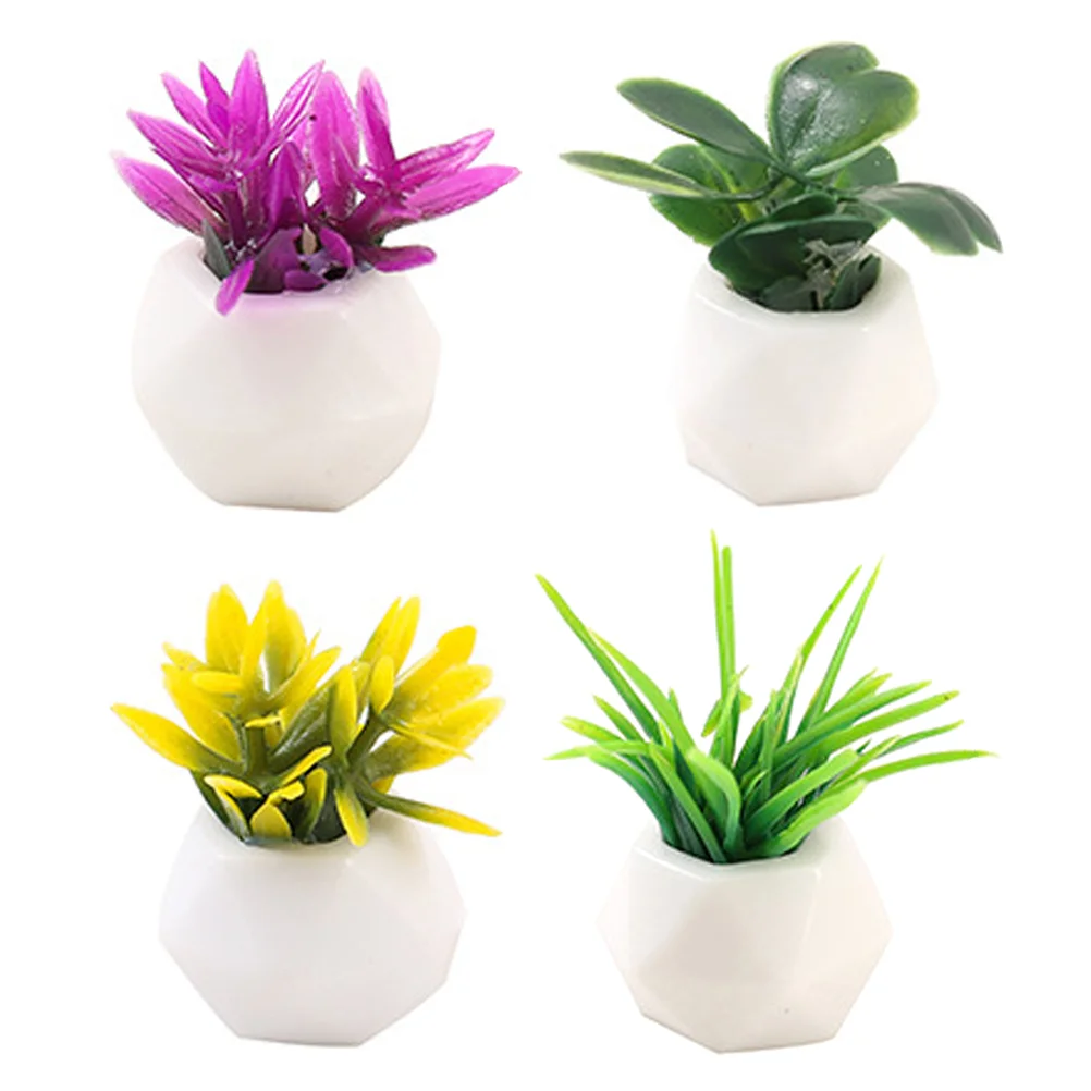 

4Pcs House Potted Plant Decoration Miniature Bonsai Model Small Plant Model