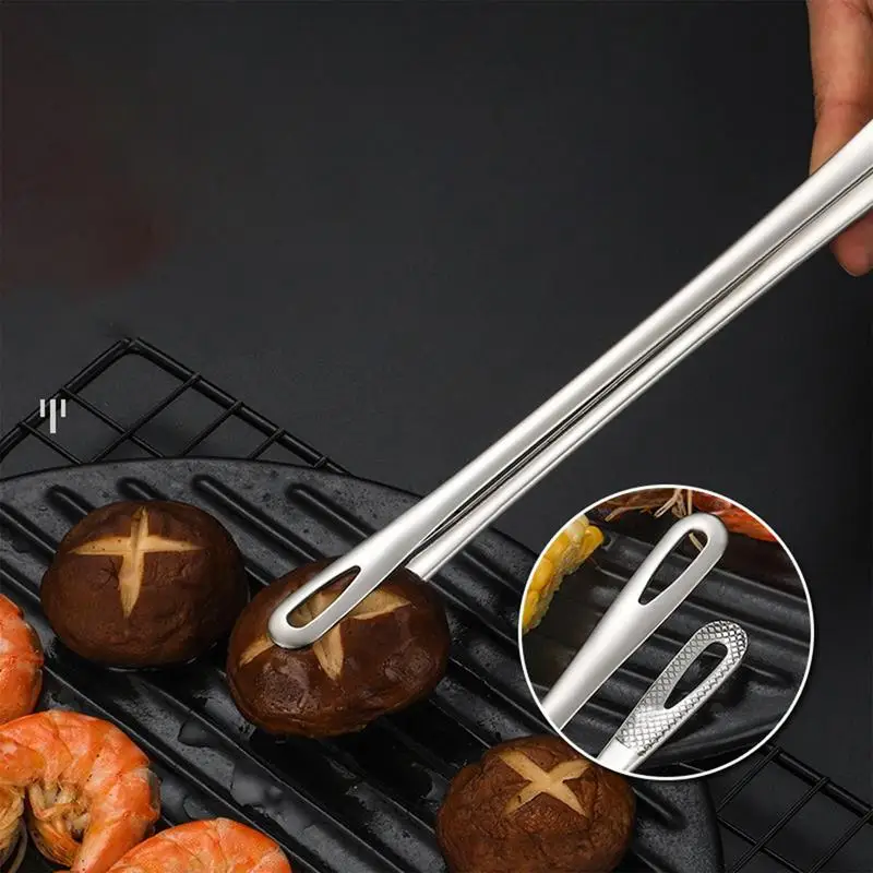 Food tongs 304 stainless steel extended dessert food clip buffet barbecue meat clip lightweight non-stick flat pliers for kitchen