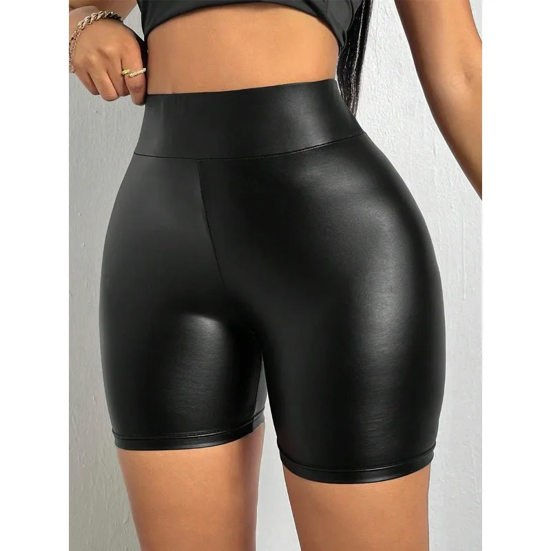 2024 Spring Summer New Women\'s Solid Color PU Leather Sheath Sexy High Waist Slim Shorts Pants Shorts