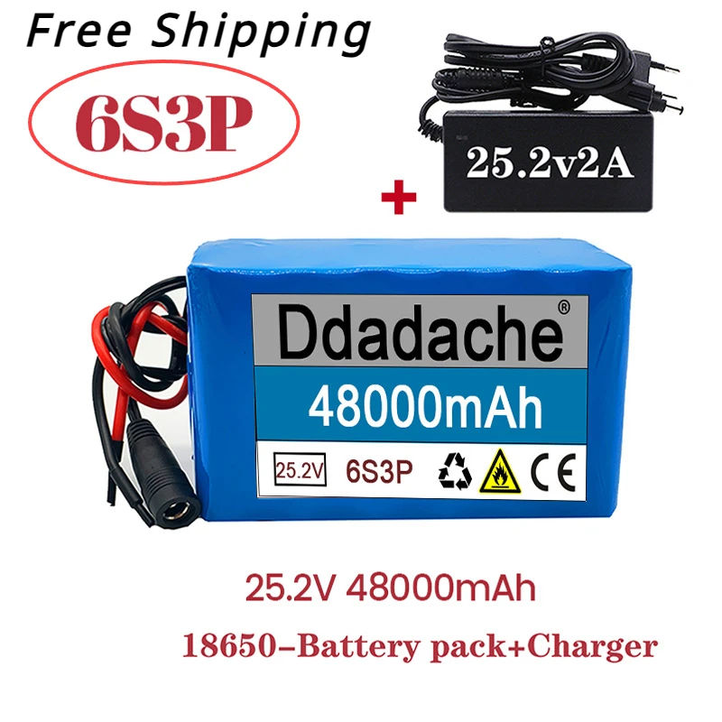 

18650 новый оригинальный аккумулятор 6S3P25.2V48000mAh18650 литий-ионный перезаряжаемый аккумулятор + зарядное устройство, используется для электрического велосипеда мопеда