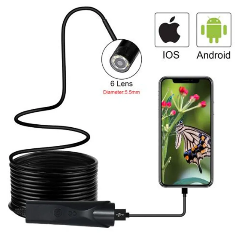 8mm 2MP 1200P OTG USB Endoscope For ISO&Android PC Water-proof IP66 CMOS Borescope Inspection Digital Microscope Camera Otoscope